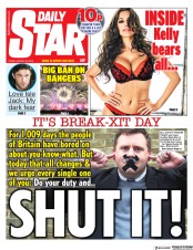 Daily Star () Newspaper Front Page for 29 March 2019
