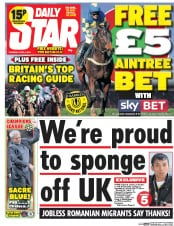 Daily Star () Newspaper Front Page for 3 April 2014