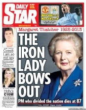 Daily Star () Newspaper Front Page for 9 April 2013