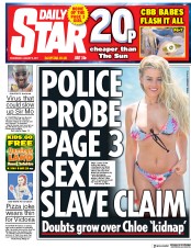 Daily Star () Newspaper Front Page for 9 August 2017