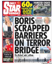 Daily Star Sunday () Newspaper Front Page for 11 June 2017