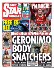 Daily Star Sunday () Newspaper Front Page for 12 September 2021