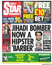 Daily Star Sunday () Newspaper Front Page for 13 March 2016