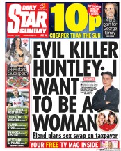Daily Star Sunday () Newspaper Front Page for 15 January 2017