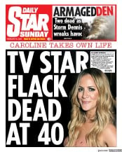 Daily Star Sunday () Newspaper Front Page for 16 February 2020