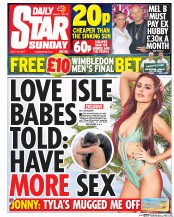 Daily Star Sunday () Newspaper Front Page for 16 July 2017