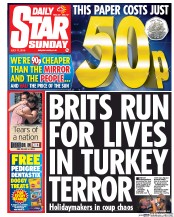 Daily Star Sunday () Newspaper Front Page for 17 July 2016