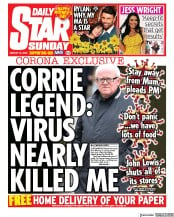 Daily Star Sunday () Newspaper Front Page for 22 March 2020