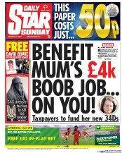 Daily Star Sunday () Newspaper Front Page for 24 January 2016