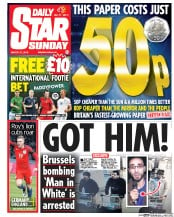 Daily Star Sunday () Newspaper Front Page for 27 March 2016