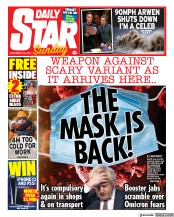 Daily Star Sunday () Newspaper Front Page for 28 November 2021