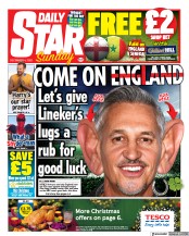 Daily Star Sunday () Newspaper Front Page for 4 December 2022