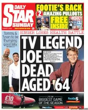 Daily Star Sunday () Newspaper Front Page for 4 August 2019