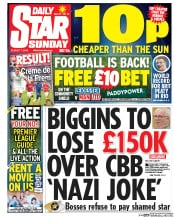 Daily Star Sunday () Newspaper Front Page for 7 August 2016