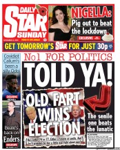Daily Star Sunday () Newspaper Front Page for 8 November 2020