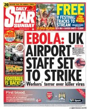 Daily Star Sunday () Newspaper Front Page for 10 August 2014