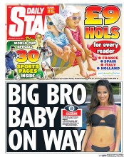 Daily Star Sunday () Newspaper Front Page for 12 July 2014