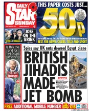 Daily Star Sunday () Newspaper Front Page for 14 November 2015