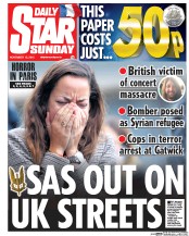 Daily Star Sunday () Newspaper Front Page for 15 November 2015