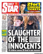 Daily Star Sunday () Newspaper Front Page for 15 December 2012