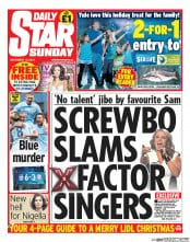 Daily Star Sunday () Newspaper Front Page for 15 December 2013