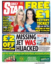 Daily Star Sunday () Newspaper Front Page for 15 March 2014