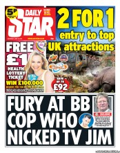 Daily Star Sunday () Newspaper Front Page for 15 June 2013