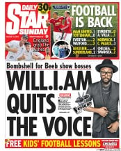 Daily Star Sunday () Newspaper Front Page for 15 August 2015