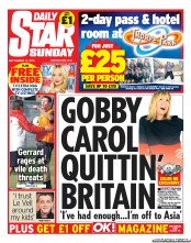 Daily Star Sunday () Newspaper Front Page for 15 September 2013