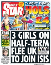 Daily Star Sunday () Newspaper Front Page for 21 February 2015