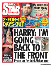 Daily Star Sunday () Newspaper Front Page for 21 July 2013