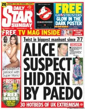Daily Star Sunday () Newspaper Front Page for 21 September 2014