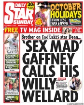 Daily Star Sunday () Newspaper Front Page for 27 September 2015
