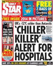 Daily Star Sunday () Newspaper Front Page for 28 December 2014