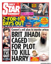 Daily Star Sunday () Newspaper Front Page for 2 June 2013