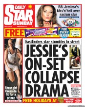 Daily Star Sunday () Newspaper Front Page for 30 June 2013