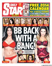 Daily Star Sunday () Newspaper Front Page for 4 January 2014