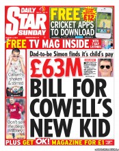 Daily Star Sunday () Newspaper Front Page for 4 August 2013