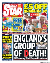 Daily Star Sunday () Newspaper Front Page for 7 December 2013