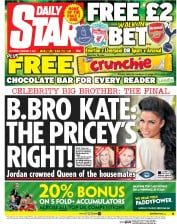 Daily Star Sunday () Newspaper Front Page for 7 February 2015