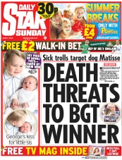Daily Star Sunday () Newspaper Front Page for 7 June 2015