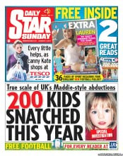 Daily Star Sunday () Newspaper Front Page for 7 August 2011