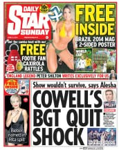 Daily Star Sunday () Newspaper Front Page for 8 June 2014
