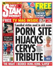 Daily Star Sunday () Newspaper Front Page for 9 November 2014