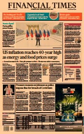 Financial Times () Newspaper Front Page for 13 April 2022