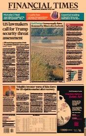 Financial Times () Newspaper Front Page for 15 August 2022