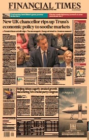 Financial Times () Newspaper Front Page for 18 October 2022