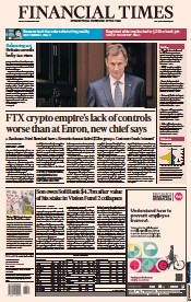 Financial Times () Newspaper Front Page for 18 November 2022