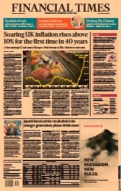Financial Times () Newspaper Front Page for 18 August 2022