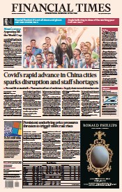 Financial Times () Newspaper Front Page for 19 December 2022